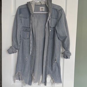 Almost Famous Light Wash Denim Hooded Longline Jacket